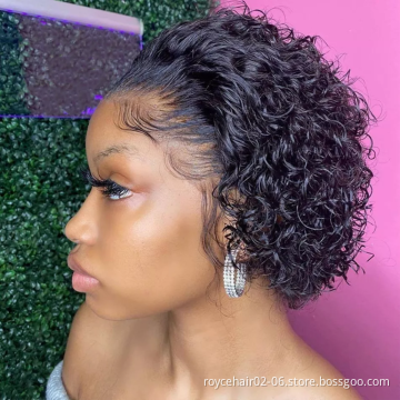 Cambodian Virgin Hair Lace Wig 180% Density Curly Pixie Cut Human Hair Unprocessed 13x1 Ear to Ear Lace Front Wig